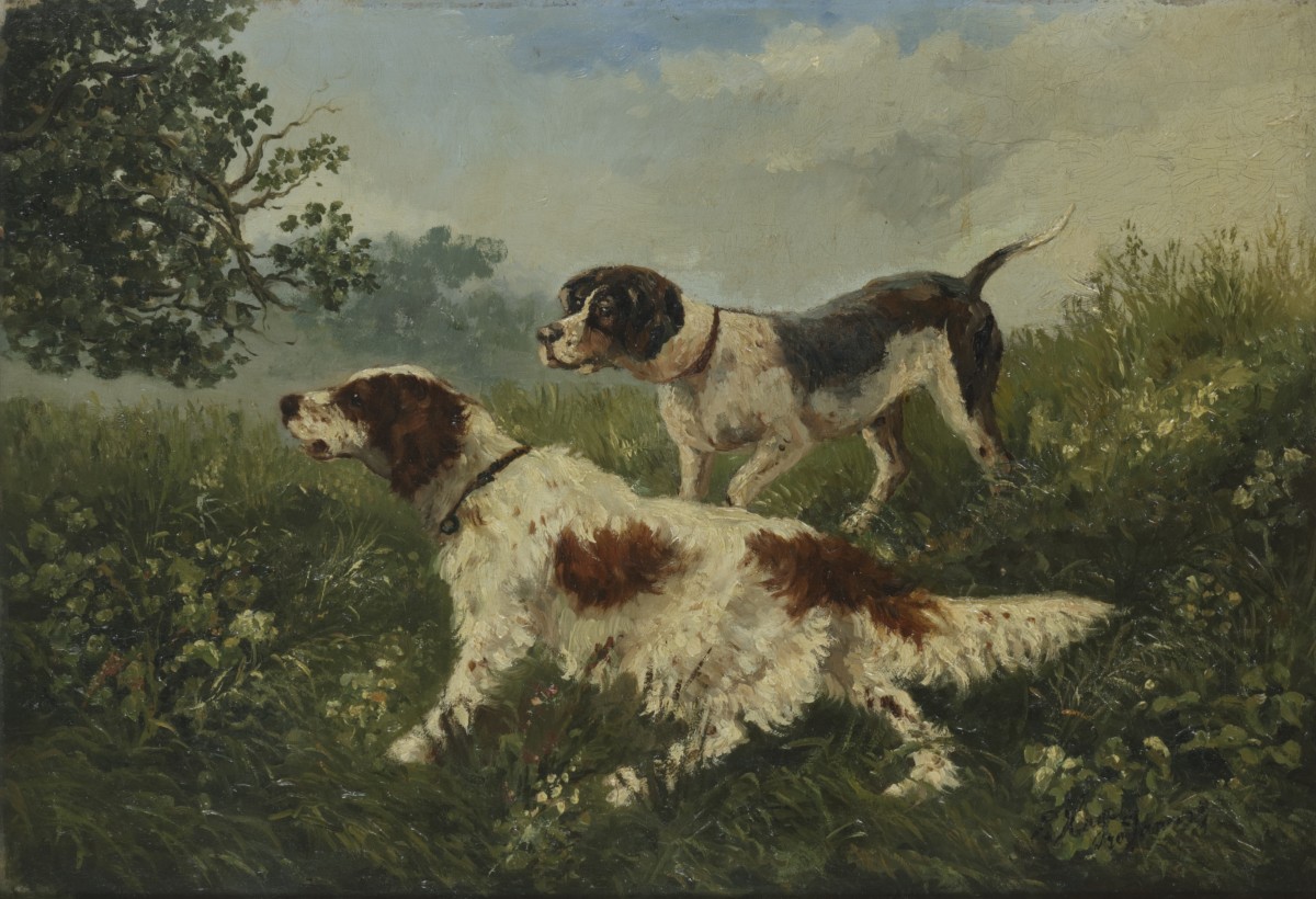 Hollandse School, 20e eeuw, Jachthonden in het veld.