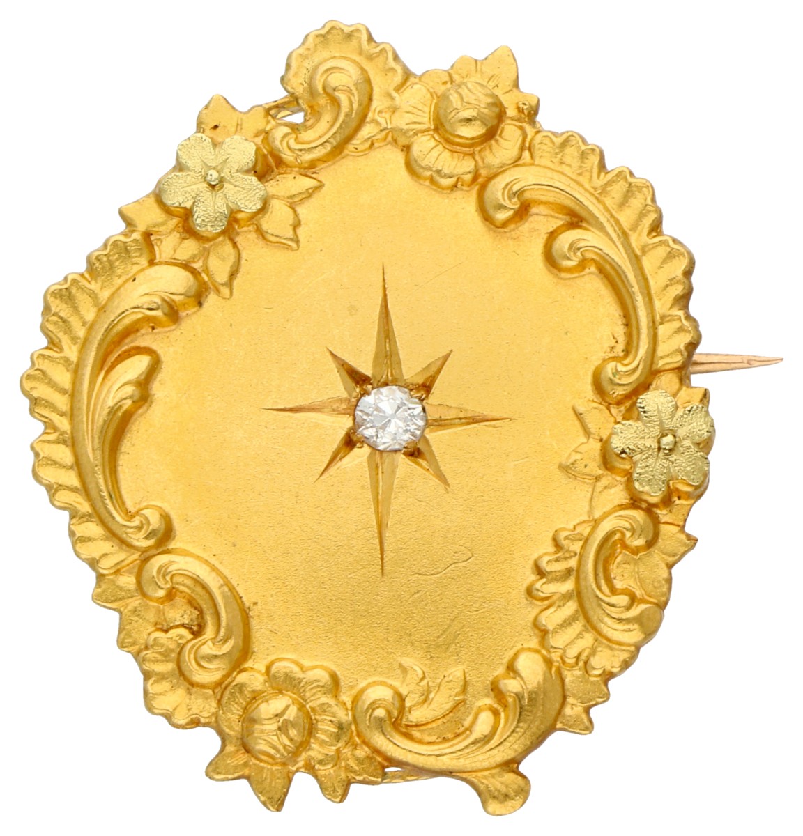 No reserve - Franse 18K geelgouden broche bezet met diamant.