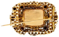 18K Geelgouden herinneringsbroche met haarwerkje.