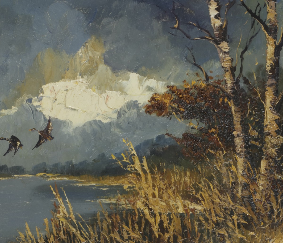 toegeschreven aan John Bevort (1917 - 1976), opvliegend eenden.