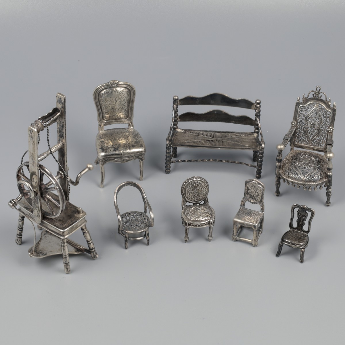 No reserve - 8-delig lot miniaturen zilver.