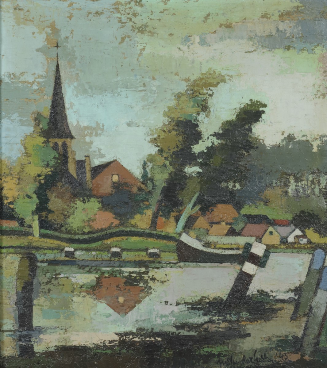 Vanderfeesten, Belgische School, 20e eeuw. Riviergezicht.