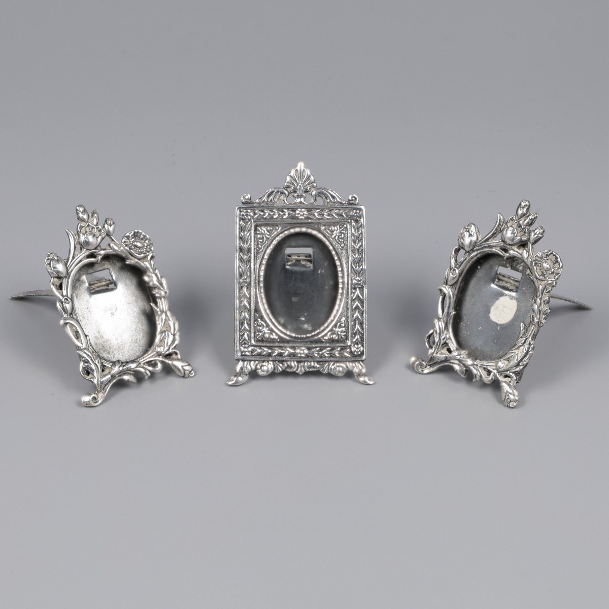 No reserve - 3-delig lot miniatuur fotolijstjes zilver.