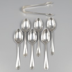 No reserve - 6-delige set theelepels & suikertang zilver.