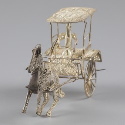 No reserve - Miniatuur paard en wagen zilver.
