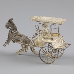 No reserve - Miniatuur paard en wagen zilver.