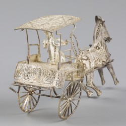 No reserve - Miniatuur paard en wagen zilver.