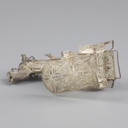 No reserve - Miniatuur paard en wagen zilver.