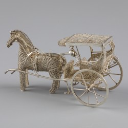 No reserve - Miniatuur paard met koets zilver.