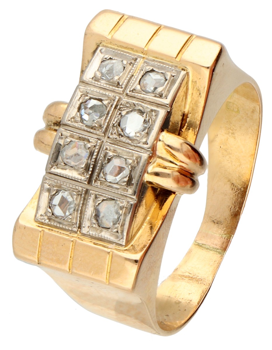 No reserve - 18K Bicolour gouden tank ring diamant.