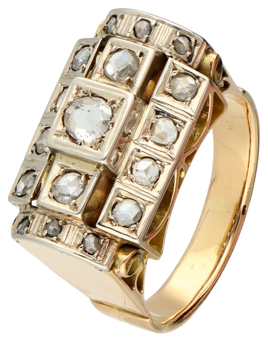 No reserve - 18K Geelgouden tank ring met roosgeslepen diamanten.