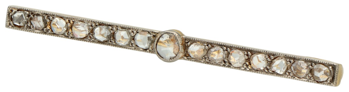 No reserve - 14K Geelgouden vintage staafbroche met diamant.