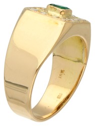 No reserve - 14K Geelgouden ring bezet met ca. 0.17 ct. diamant en smaragd.