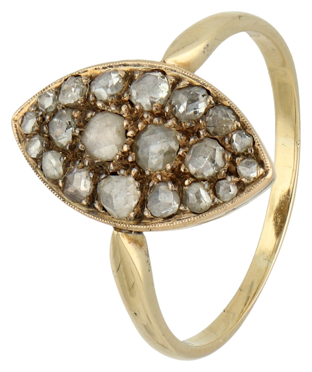 No reserve - 14K Geelgouden antieke navette ring met diamant.