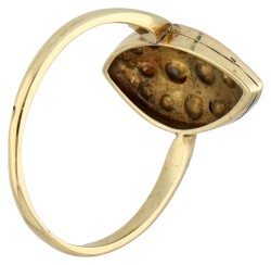 No reserve - 14K Geelgouden antieke navette ring met diamant.