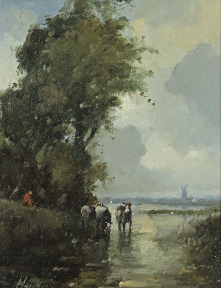 Hollandse School, 20e eeuw, Koeien aan de waterkant.