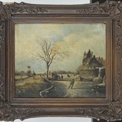 Hollandse School, 20e eeuw. IJsgezicht met schaatsers.