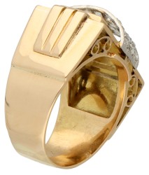 No reserve - 14K Geelgouden tank ring met roos geslepen diamant in platina.