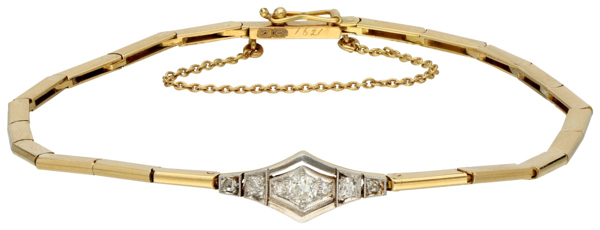 No reserve - 18K Bicolour gouden Art Deco armband met diamanten.