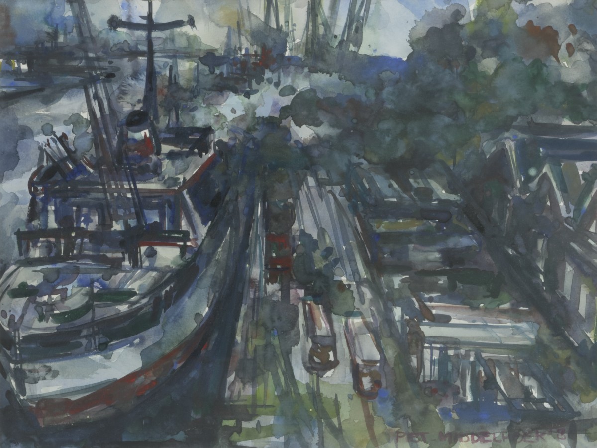 Piet Middelhoek (Brielle 1930 - 2004), Schepen aan de kade.