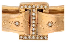 18K roségouden Franse antieke gesp bangle armband met zaadparel.