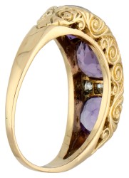 No reserve - 14K Geelgouden antieke ring bezet met amethist en diamant.