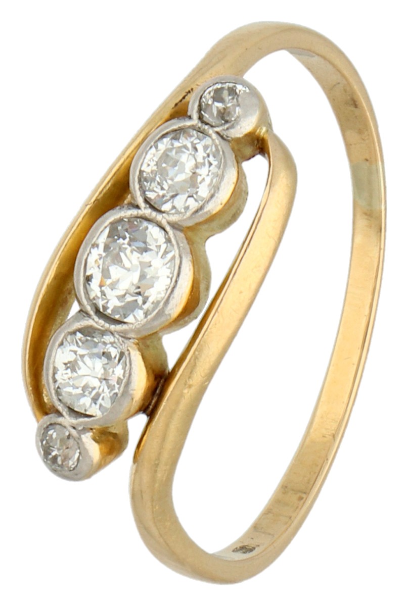 No reserve - 18K Geelgouden 5-steens ring bezet met ca. 0.25 ct. old European geslepen diamanten.