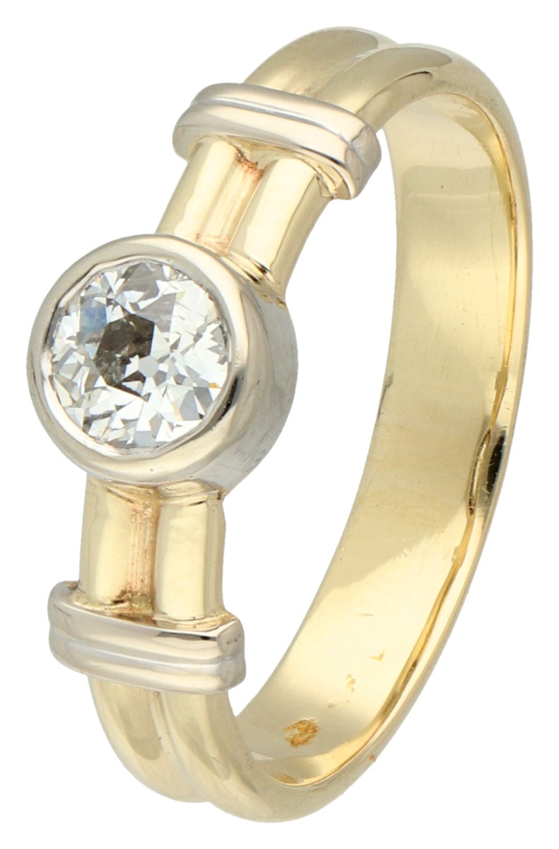 No reserve - 14K Bicolour gouden solitair ring bezet met ca. 0.40 ct. diamant.
