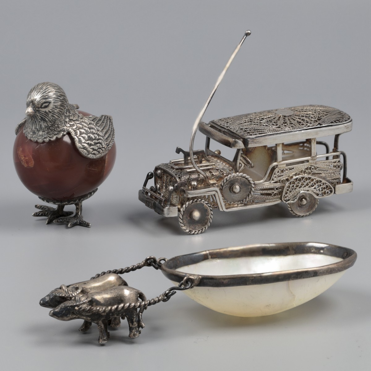 No reserve - 3-delig lot miniaturen zilver.
