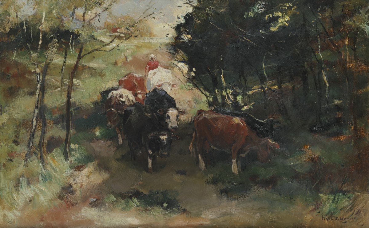 Han van Meegeren (Deventer 1889 - 1947 Amsterdam), Een koehoedster met vee in een bosje in het duin.