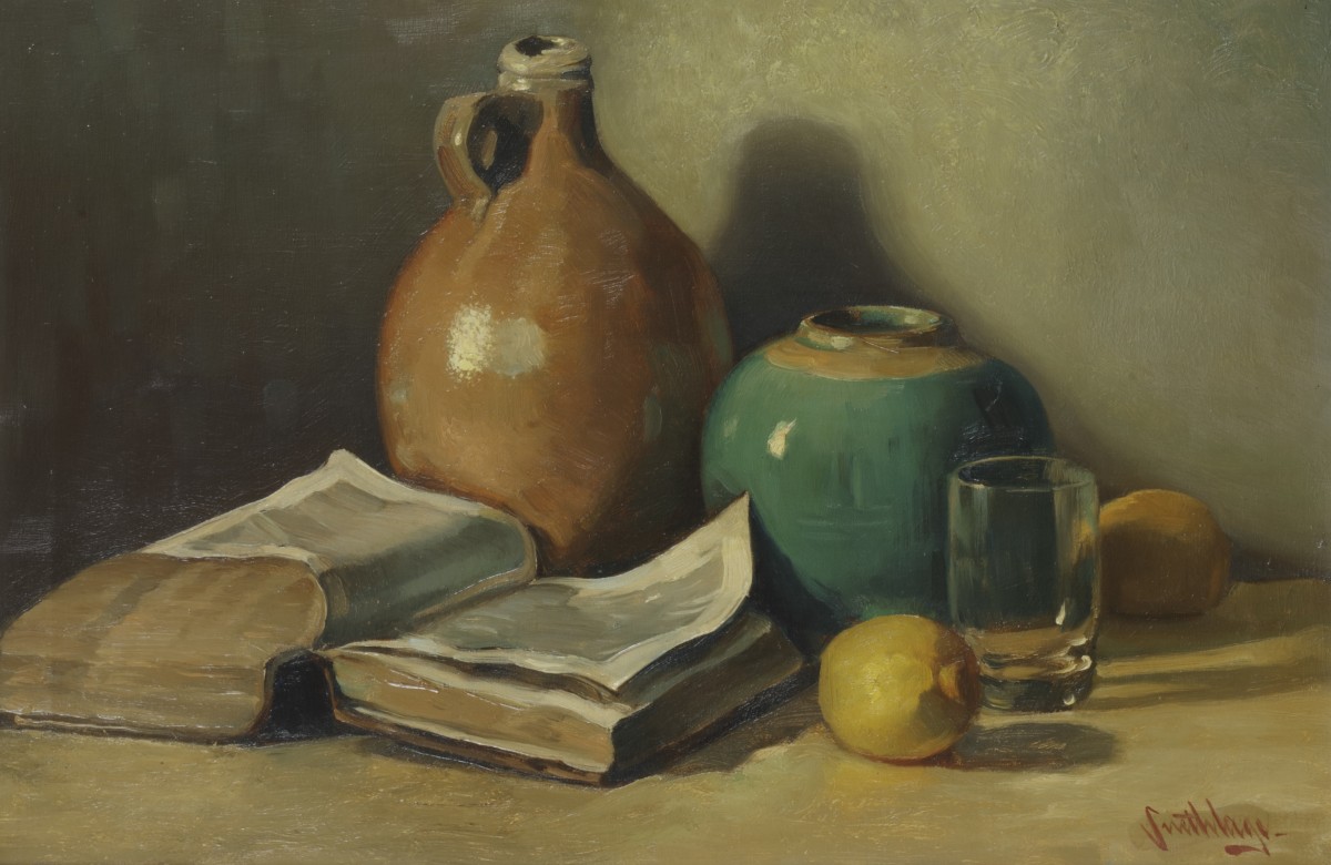 Hendrik Anne Constantijn "Hendrik" Snethlage (Heilo, NH 1878 - 1960 Den Haag), Een Stilleven van kruiken en een bjbel.