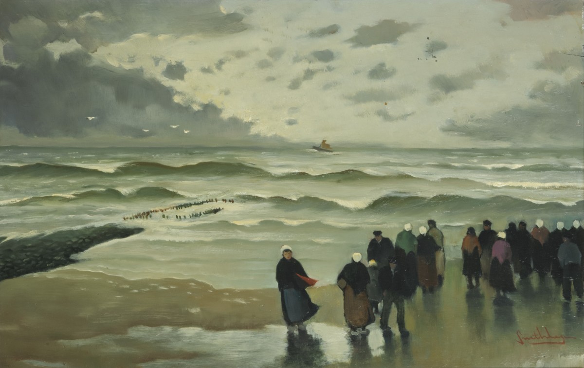 Hendrik Anne Constantijn "Hendrik" Snethlage (Heilo, NH 1878 - 1960 Den Haag), Vissersvrouwen aan de vloedlijn bij Scheveningen.