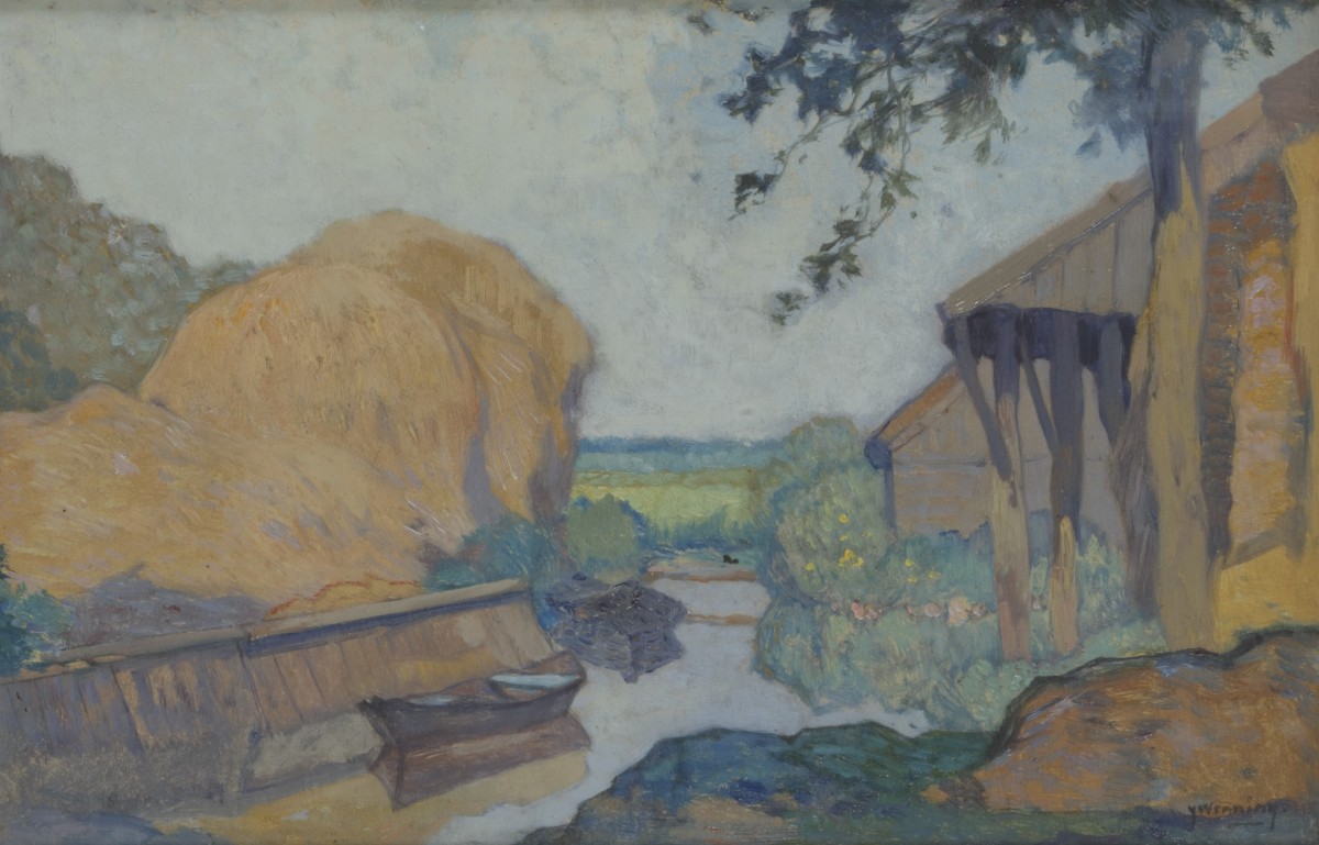 Ype Heerke Wenning (Leeuwarden 1879 - 1959 Wassenaar), Hooimijten aan een praamgrachtje.