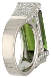 18K Witgouden design ring bezet met ca. 6.03 ct. toermalijn en ca. 1 ct. diamant.