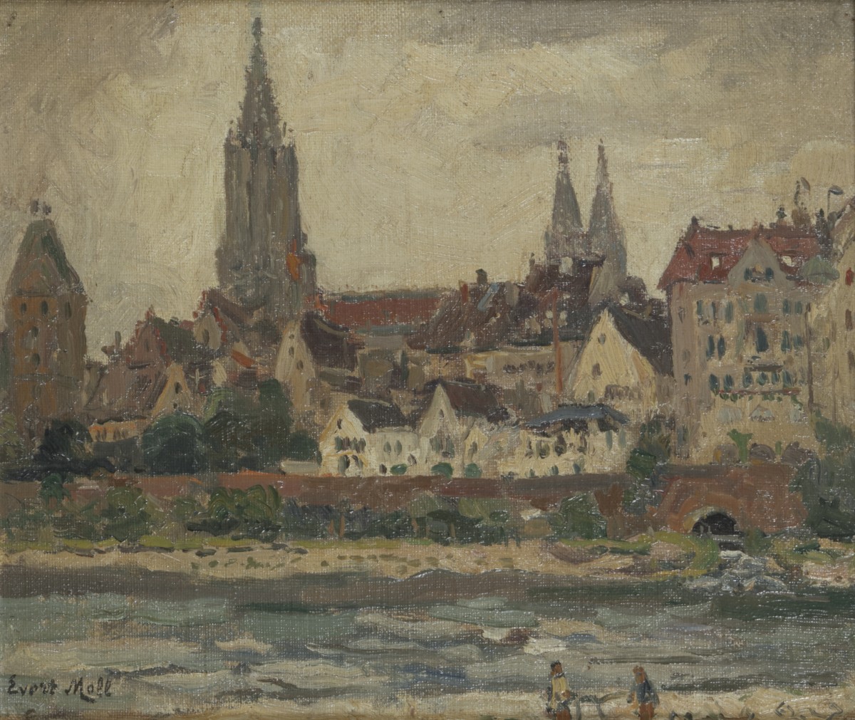 Evert Moll (Voorburg 1878 - 1955 Den Haag), Gezicht op een stad.
