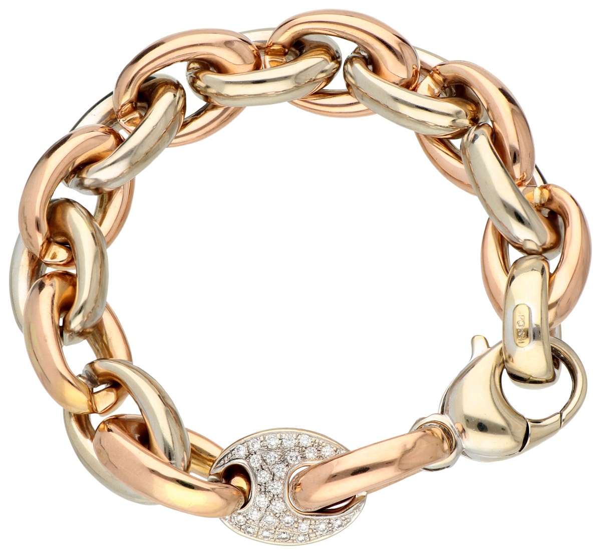 New Ander 18K bicolour gouden Italiaans design anker-schakelarmband bezet met ca. 0.50 ct. diamant.