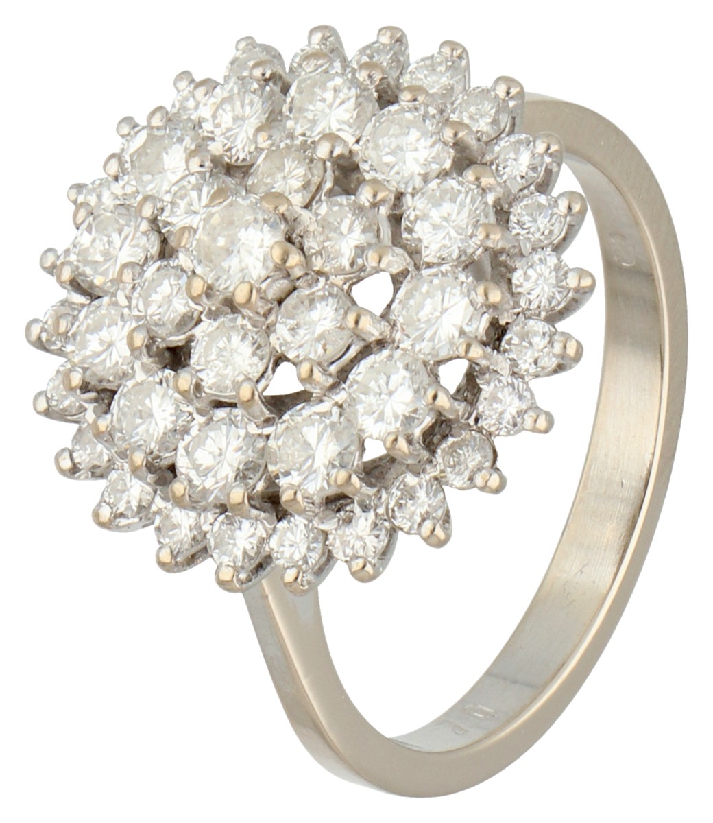 18K Witgouden cluster ring bezet met ca. 1.62 ct. diamant.