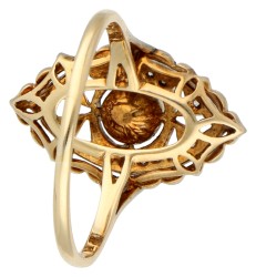 No reserve - 14K Bicolour gouden navette ring met diamant en Akoya parel.