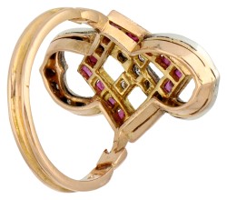 No reserve - 18K Bicolour gouden infinity ring met diamant en robijn.