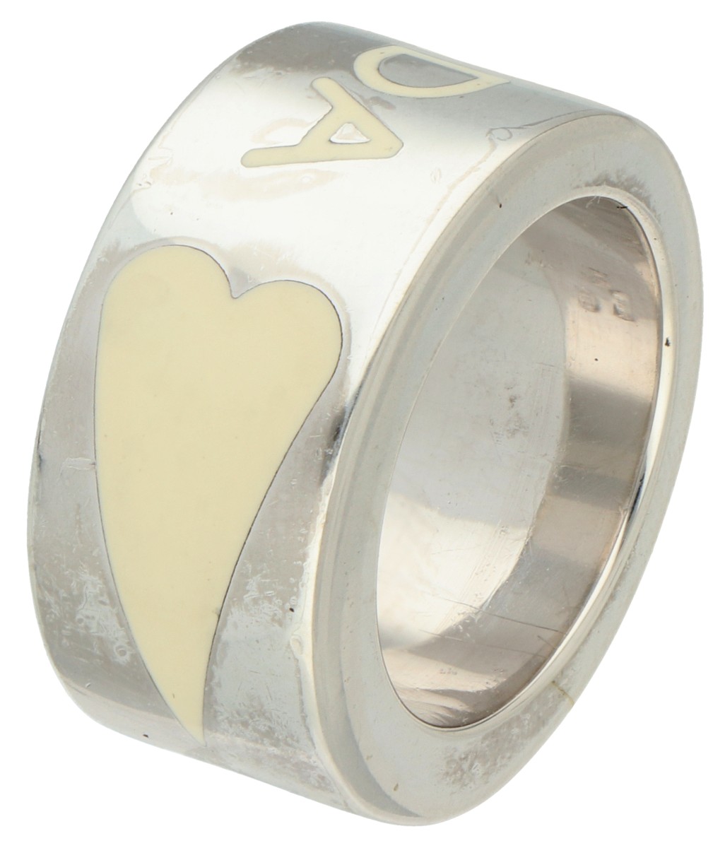 No Reserve - Pianegonda sterling zilveren wit geëmailleerde band ring.