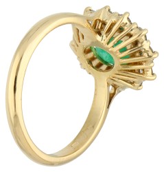 No Reserve - 18K Geelgouden rozet ring bezet met ca. 1.11 ct. smaragd en ca. 0.60 ct. diamant.