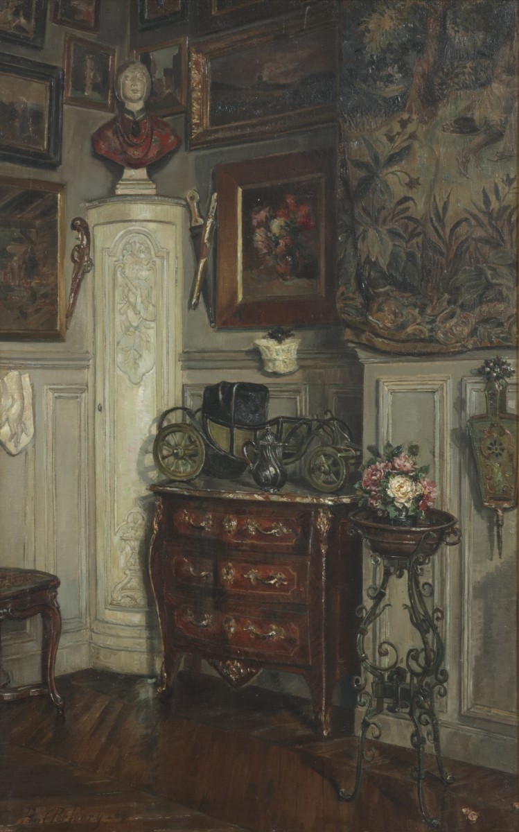 Paul Parfonry (Parijs 1857 - 1920),Elegant interieur met antiquiteiten.