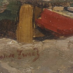 Willem de Zwart (Den Haag 1862 - 1931), Laadpunt van de pramen aan een vaart in een dorpje.