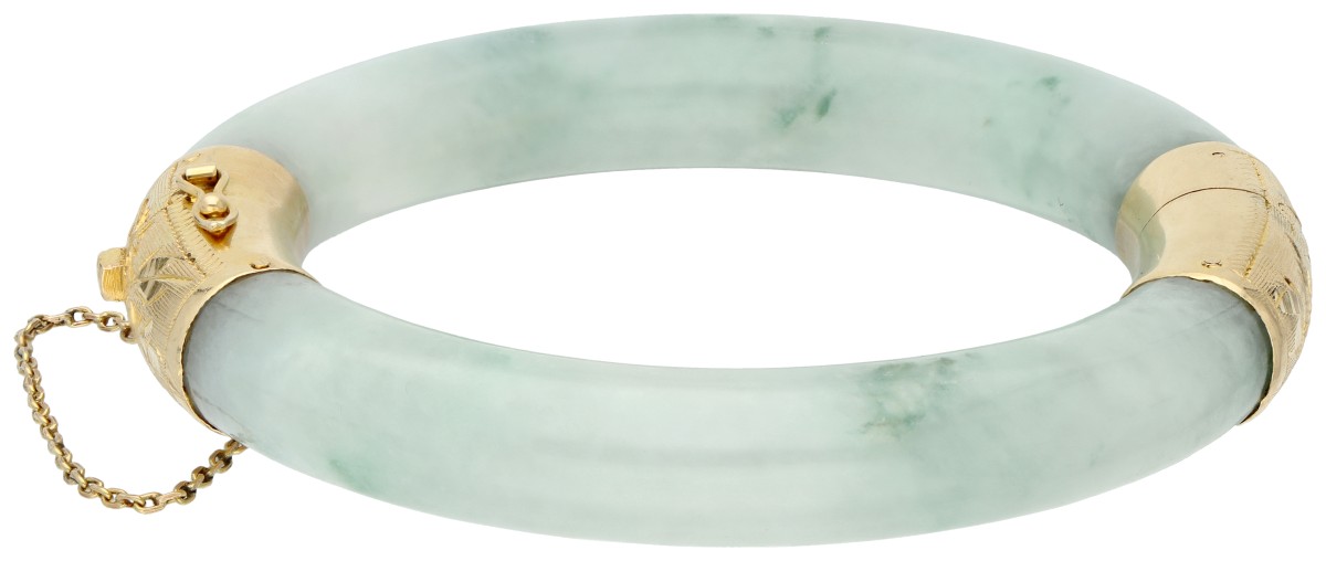 No Reserve - Jade bangle armband met een 14K geelgouden sluiting en scharnier.