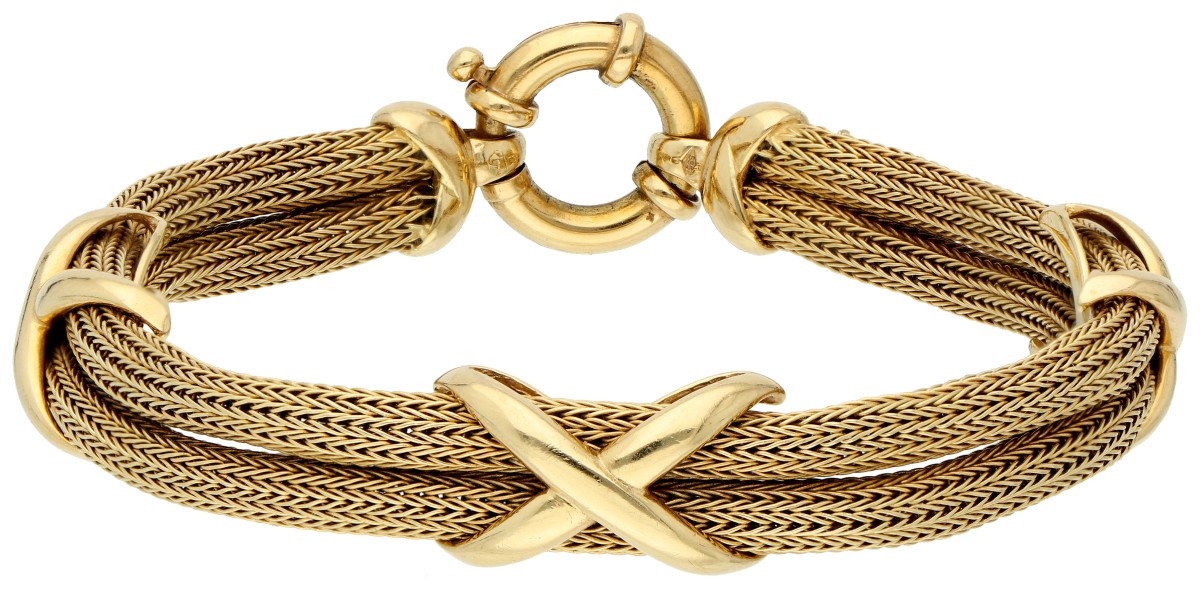 Vintage 14K geelgouden tweerijige vossenstaart-schakelarmband.