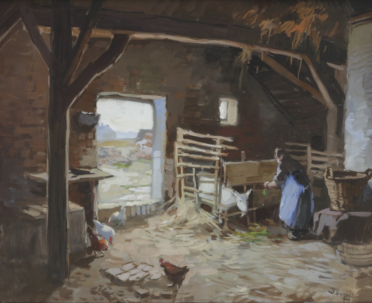 Ben Viegers (Den Haag 1887 - 1947 Nunspeet), Een stalinterieur.