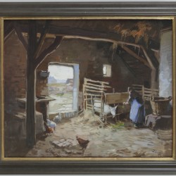Ben Viegers (Den Haag 1887 - 1947 Nunspeet), Een stalinterieur.