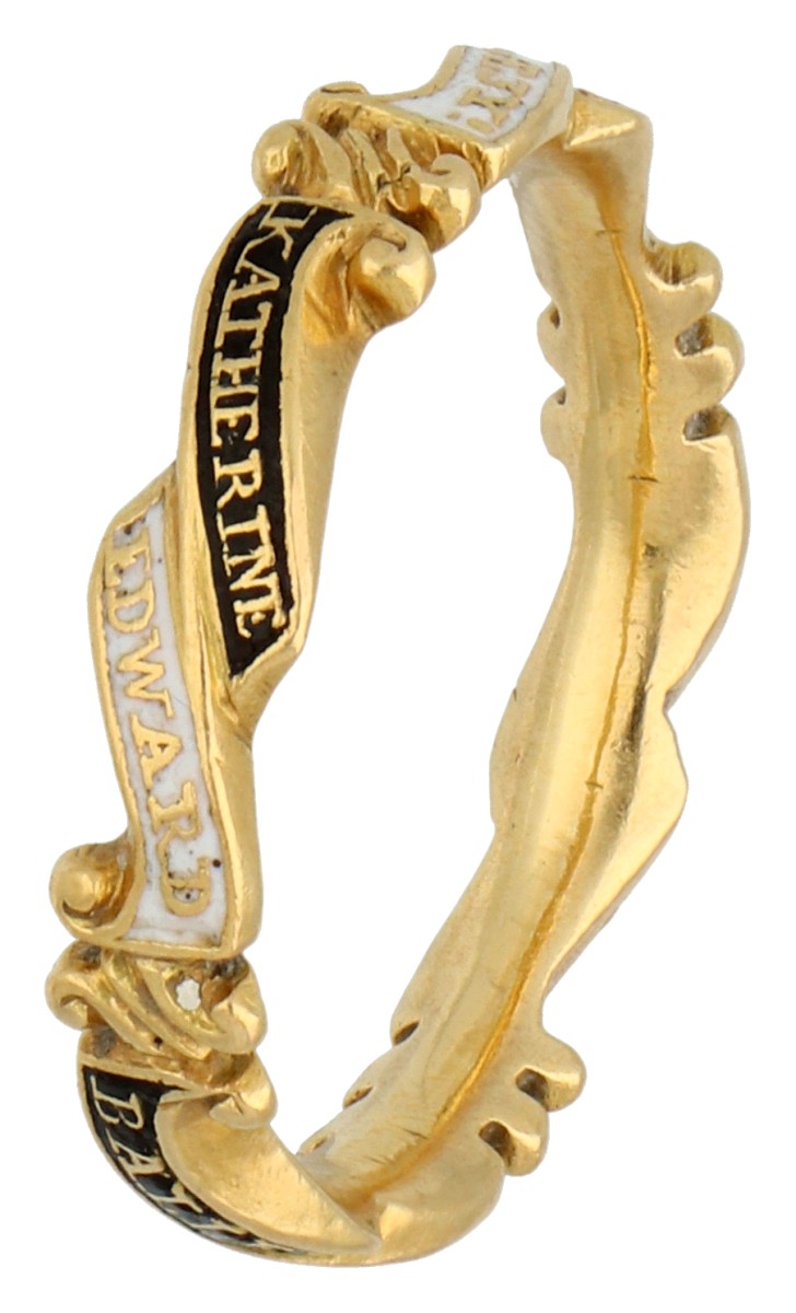 No Reserve - Antieke 18K geelgouden Engelse dubbele herinneringsring.