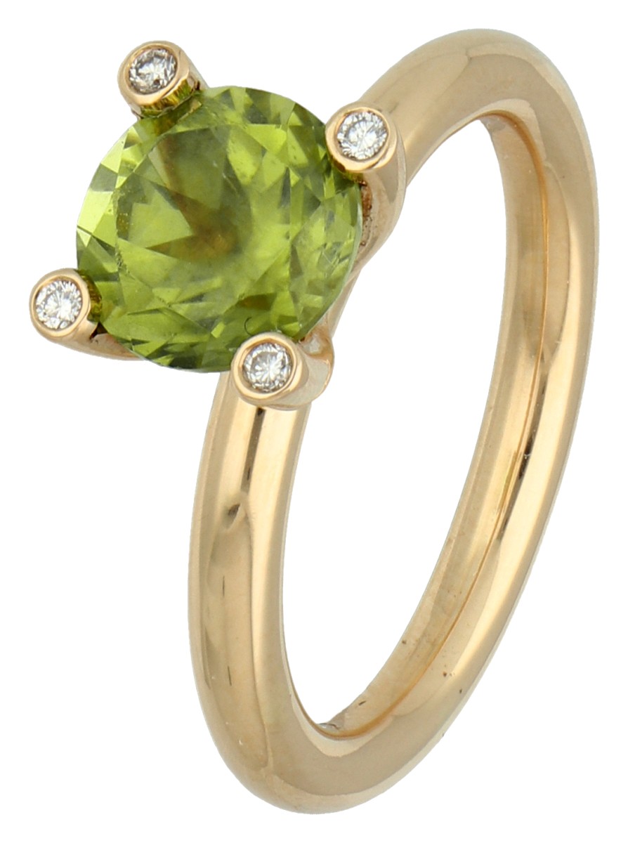 Bron 14K geelgouden 'Phlox' ring bezet met ca. 1.98 ct. peridot.