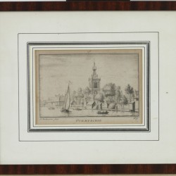 Een convoluut van etsen en gravures allen met het onderwerp 'Overschie', daarbij een bronzen plaquette met hetzelfde onderwerp.